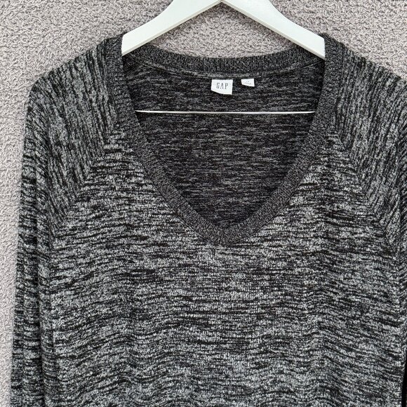 GAP Softspun Blouson Sleeve V-Neck Top Marled Marled Black - Picture 1 of 7